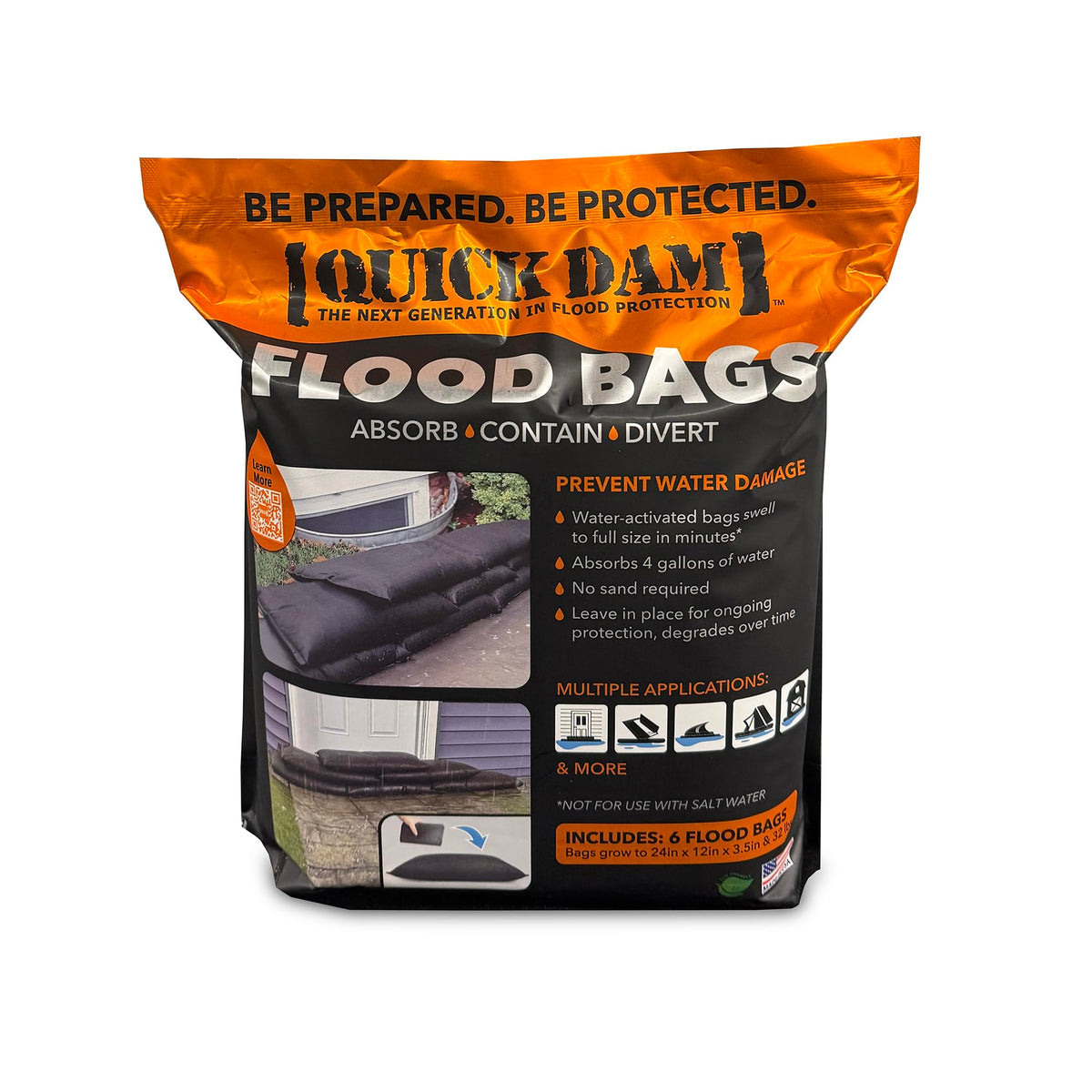 Quick Dam 12" x 24" Water Activated Flood Bags, 6-Pack - Image 1