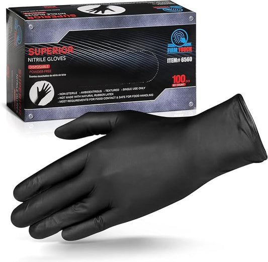 Glove Station Nitrile Disposable Gloves - Powder-Free, Latex-Free, Textured Grip, Food Grade Rated Household Gloves - Ideal for Cleaning, Cooking Use -Black - 6MIL - XL (100 Count)