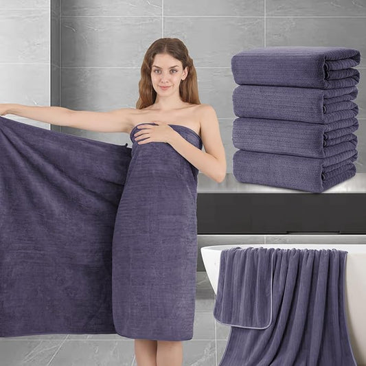 Extra Large Bath Sheet Set of 4,Ultra Soft Fluffy Towel,35”x 70”Oversized Bath Towel Set,Premium Microfiber Bathroom Towel Set Highly Absorbent Quick Dry Shower Towel for Bathroom,Hotel,Spa (Purple)
