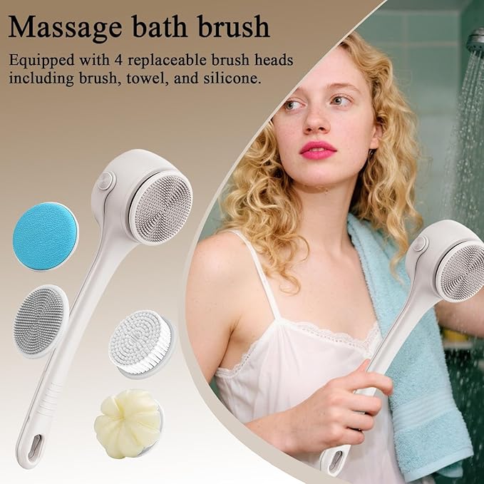 Electric Shower Brush,Electric Bath Cleaning Scrubber - Cordless Body Cleaning Brush,for Shower Bathroom Toilet Hotel Home Family Spa