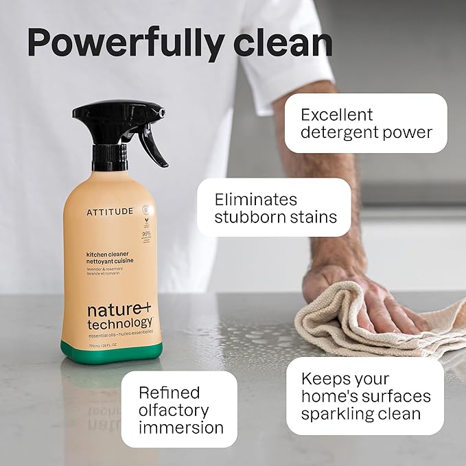 EWG Verified Kitchen Cleaner Spray, Degreaser to Cut Grease & Grime, Plant-Based & Vegan, Lavender & Rosemary, 26 Fl Oz (Pack of 3)