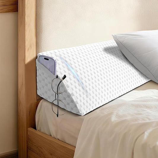 Queen Size (60"x6"x8") Bed Wedge Pillow for Headboard Mattress Gap Filler (0-6") for College Dorm Sleeping, White