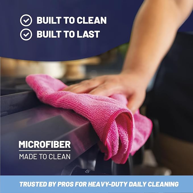 MW PRO Microfiber Cleaning Cloths Dark Blue 12 Pack, 12x12 - Commercial Janitorial Towels & Lint Free Rags - Heavy Duty for Auto Detailing, Glass Windows, Housekeeping & Screens - Washable 300+ Times