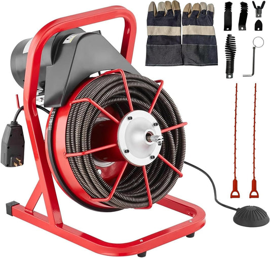 75FT x 1/2 Inch Drain Cleaner Machine, Drain Auger Manual Feed - Image 1