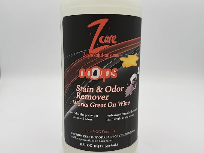 Z care Ooops Stain & Odor Remover (32 oz) – Multi-Surface Low VOC Cleaner for Wine, Pet, and Food Stains | Biodegradable, Fresh Scent, Non-Toxic, Safe for Home & Auto Use