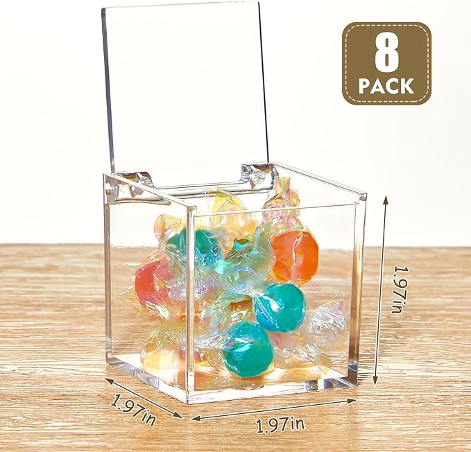 Blulu 8 Pcs Clear Acrylic Box with Lid Plastic Jewelry Mini Storage Box Mini Cube Containers for Candy and Tiny Jewelry Easter Party Favor(1.97 x 1.97 x 1.97 Inch,Flip Style)