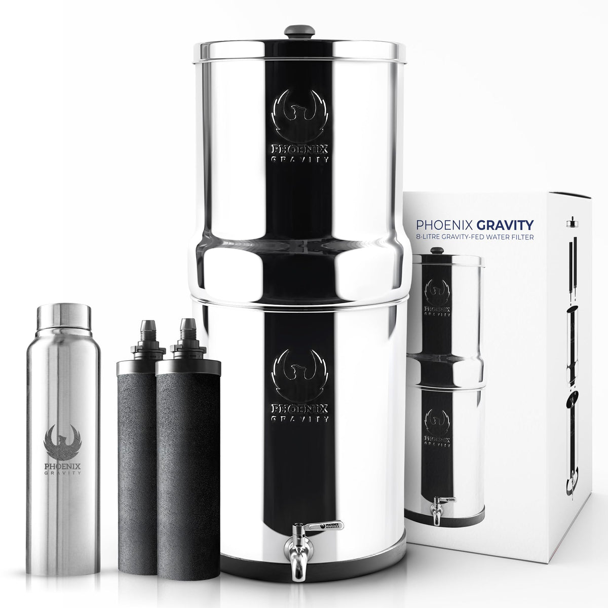 Phoenix Gravity 2.25G Stainless Steel Water Filter with 2 Carbon - Image 1