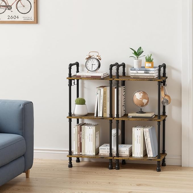 Aduanbang 4-Tier Industrial Pipe Ladder Shelf, Vintage Style Bookshelf, Freestanding Storage Rack Organizer for Living Room, Bedroom, Kitchen (Brown(3-Tier))