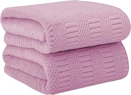 JML Microfiber Bath Towels, Large Bathroom Towel 2 Pack (30" x 60"), Oversized, Soft, Super Absorbent and Fast Drying, Multipurpose Use for Sport, Fitness, Yoga, Diamond Cross Grid Purple