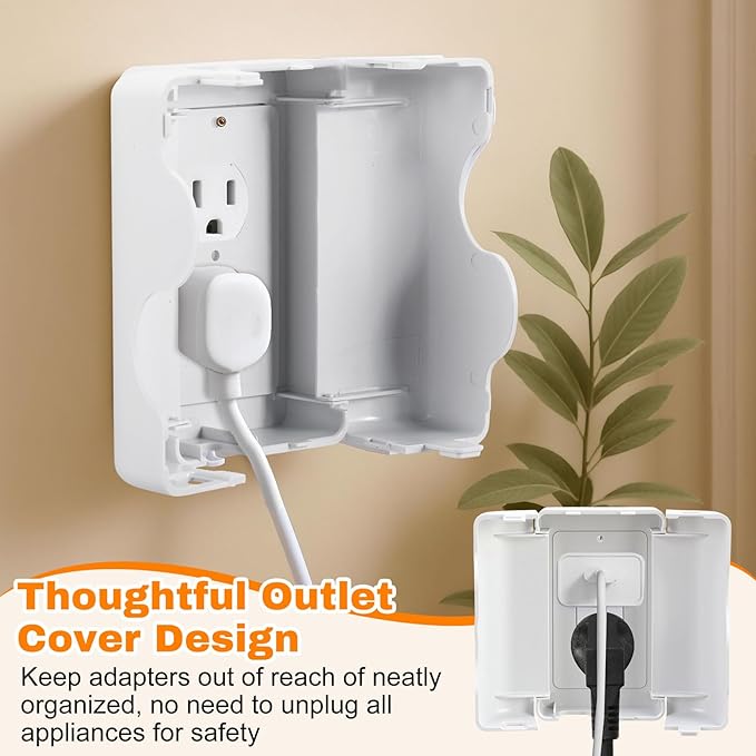 4 Pack Safety Outlet Cover Box Wall Outlet Cover for Baby Proofing Extra Large Electrical Plugs and Adapters Receptacle Box Receptacle Protector with Childproof Lock & Cable Management