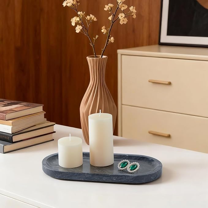 Natural Marble Vanity Tray, Marble Tray for Bathroom countertop,Stone Tray for Storing Perfume, Cosmetics and Jewelry 10 * 5inch （ Black）