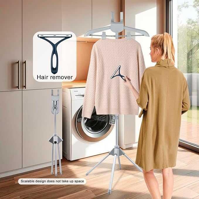 Foldable Garment Steamer Hanger Stand with Ironing Gloves, Adjustable Steamer Rack Included Lint Remover Storage Bag 2 Clips for Suits Shirts Coats Portable Travel Home Use