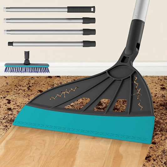 Air Broom for Household Cleaning, Silicone Broom with Adjustable Height&Angle Aluminum Handle, Squeegee Broom for Wet&Dry Messes, Hair, Liquids, Glass, Bathroom, Kitchen on Smooth Floor(Smoky Gray)