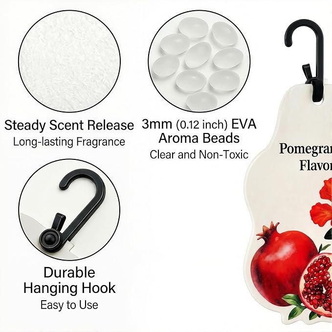 Pomegranate Scented Sachets for Drawers & Closets (6 Pack) – Long Lasting Home Fragrance with EVA Material Beads – Hanging Air Freshener for Wardrobe, Car, Shoe Cabinet, and Bathroom (0.35 oz Each)