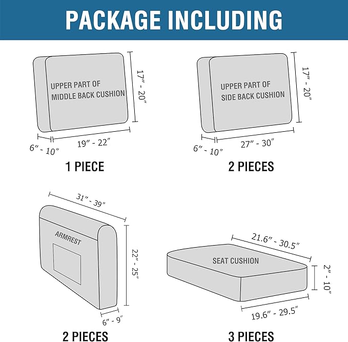 H.VERSAILTEX Multi-Pieces Sofa Covers Stretch Couch Covers Form Fitted Seats and Back Cushions Covers (3 Seat Covers Plus 3 Back Cusion Covers, Bonus 2 Armrest Covers), Island Fossi