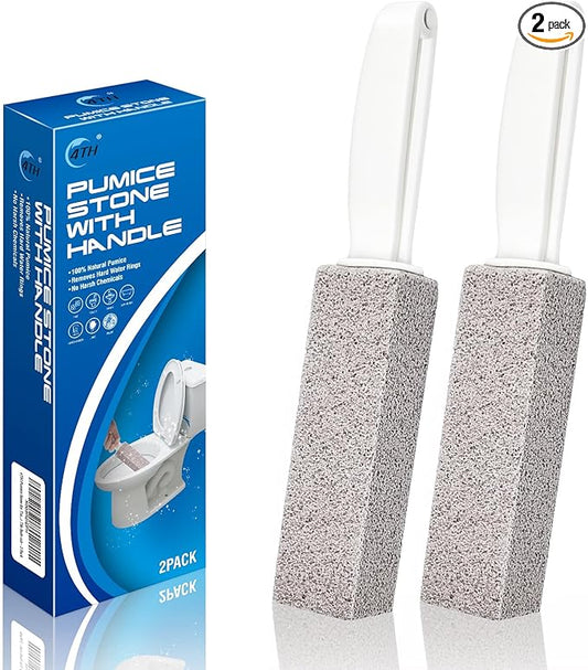4TH Pumice Stone for Toilet Bowl Cleaning,Pumice Stick with Handle,Cleans Away Limescale Stain,Hard Water Rings, Calcium Buildup,Iron and Rust. Remover for Tile/Bath/Kitchen/Household - 2 Piece