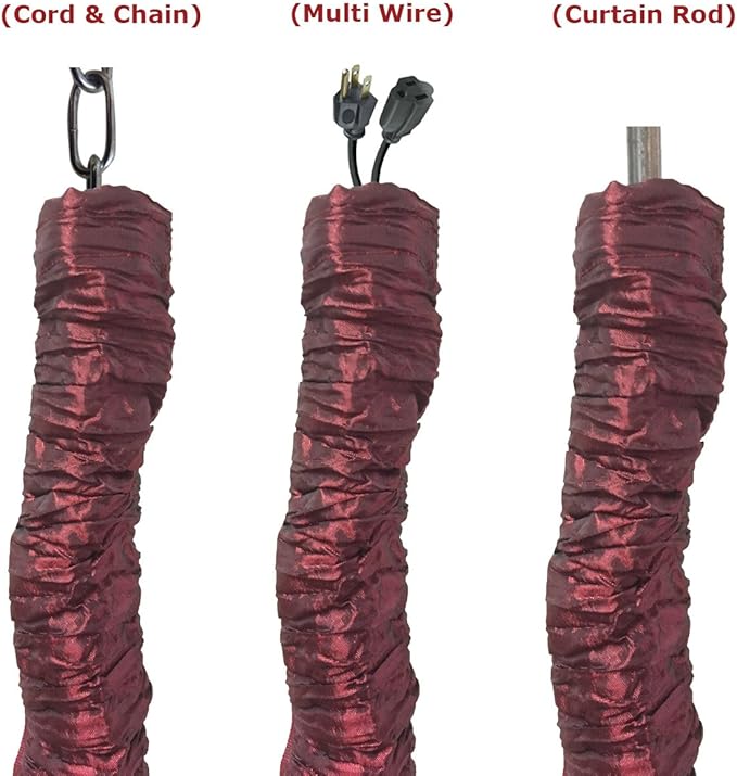 Royal Designs, Inc. Cord & Chain Cover 4 ft Silk Type Fabric, Chandelier Pendant Lighting Chain & Cable Management, Touch Fastener, Burgundy - 4 Pack
