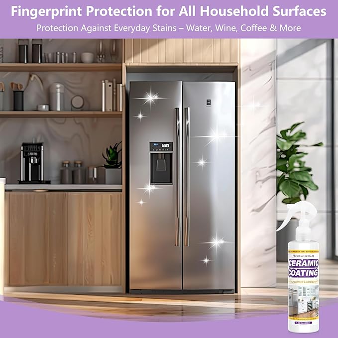 Ceramic Coating Spray 8.66oz – Appliance & Kitchen Protector for Stainless Steel – Fingerprint Resistant Cleaner & Sealer for Sinks, Fridges, Stoves – Easy Cleaning & Long-Lasting Multi-Surface Shine