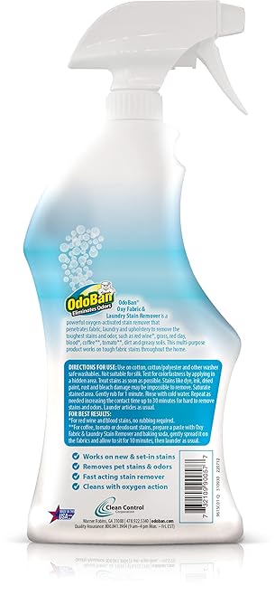 OdoBan Ready-to-Use Oxy Fabric and Laundry Stain Remover, Triple Action Stain Eliminator, 2-Pack, 32 Ounce Spray Each
