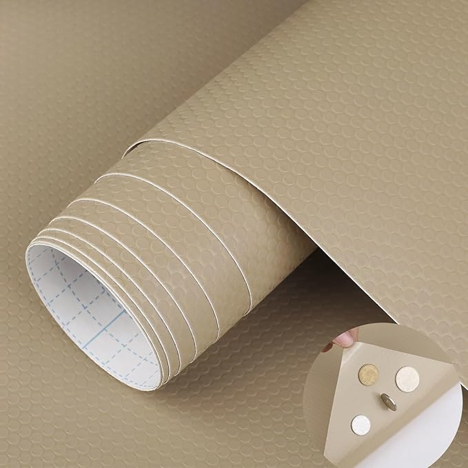 WochiTV Adhesive Shelf Liner 17.5 X 240 Inches Peel and Stick Kitchen Liner for Cabinets, Drawers Removable Protector Mat Waterproof Contact Covering for Dresser Pantry Countertops Shelves, Khaki