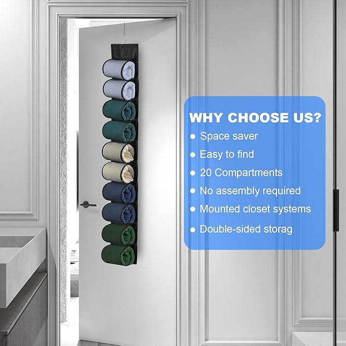 Legging Organizer for Closet Hanging, Hanging Legging Organizer, Legging Storage for Closet, Behind Door, Wardrobe, Clothes Storage, Hanger 20 Pockets Clothes Storage (Black)