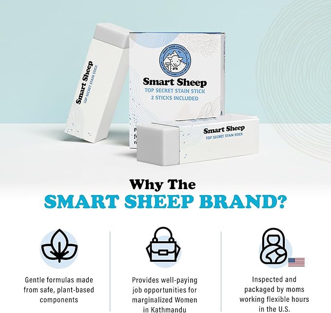 4 Pack Stain Stick - Stain Remover Bar for Clothes by Smart Sheep - Powerful Laundry Stain Remover - Formulated w/Natural Ingredients - Perfect for Food Drink Pet Grass & Blood Stains
