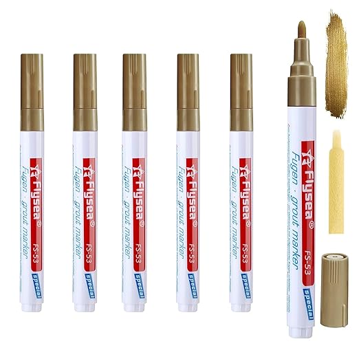 5 Pieces Grout Tile Pen Repair Pen,Renew Tile Lines, Restoring Tile Wall Floor Bathrooms and Kitchen(Gold)
