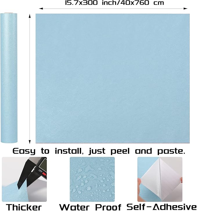 Peel and Stick Wallpaper Blue Silk Wall Paper - 15.7 x 300 Inch Self Adhesive Wallpaper Peel and Stick, Easy to Paste Wall Contact Paper for Stand Liner, Table and Door Makeover Decor