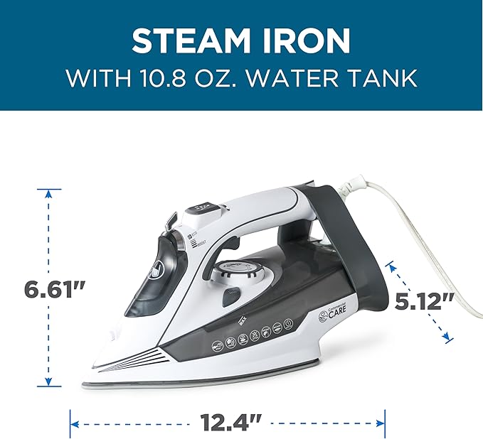 Clothing Steam Iron, 1800 Watts Steamer for Clothes, Ceramic Coated Soleplate, Vertical Steaming, Self-Cleaning Portable Iron, 10.8-Ounce Water Tank Capacity, CCSI1000, Black