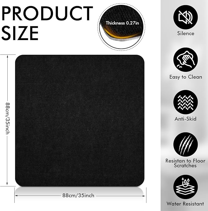 Recliner Pads for Hardwood Floors Non Skid, 35"x35" Furniture Pads Floor Mats for Carpet, Anti Slide Office Chair Mat for Floor Protector, Chairs Recliner Rug Non Slip Recliner Grippers (2 Pack-Black