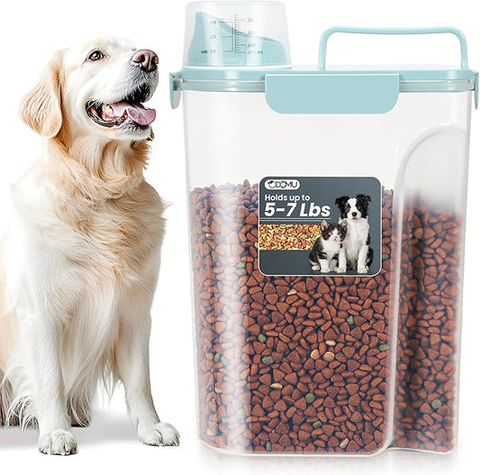 Upgraded Large Nozzle Cat Dog Food Storage Container BPA-free, Airtight Pet Food Storage Bin with 4 Lock Buckles, Sealing Gasket, Cup for Pet Food, Dog Treats, Rice, Flour, Dry-Blue