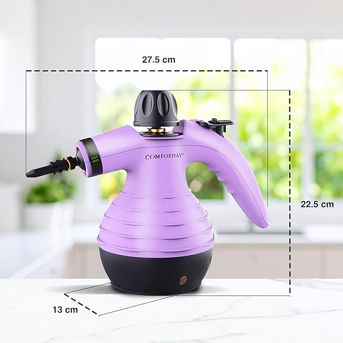 Comforday Multi-Purpose Handheld Pressurized Steam Cleaner with 9-Piece Accessories, Handheld Steamer Perfect for Stain Removal, Curtains, Car Seats, Floor, Bathroom, Window Cleaning (Purple)
