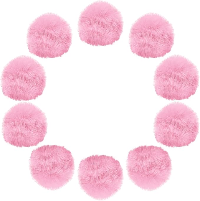 uxcell 2 Inch Faux Fur Pom Pom Balls, 10 Pcs Pink Fluffy Soft Faux Fur Pom Poms for Hats with Elastic Loop for DIY Knitting Hats Keychain Scarves Gloves Bags Shoes Accessories