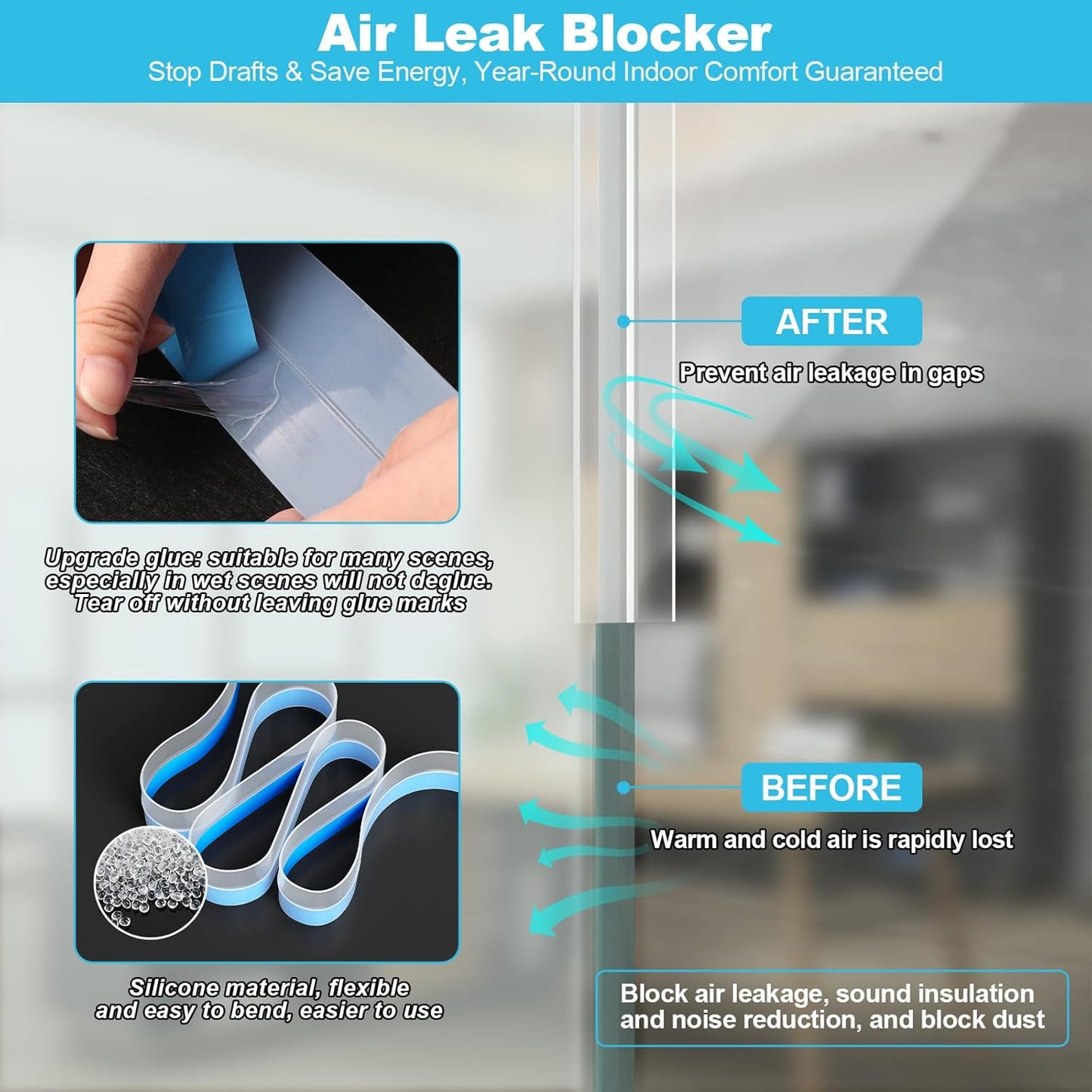 Weather Stripping Door Seal Strip 20 Ft — Clear Silicone Gap Blocker for Doors, Windows & Showers
