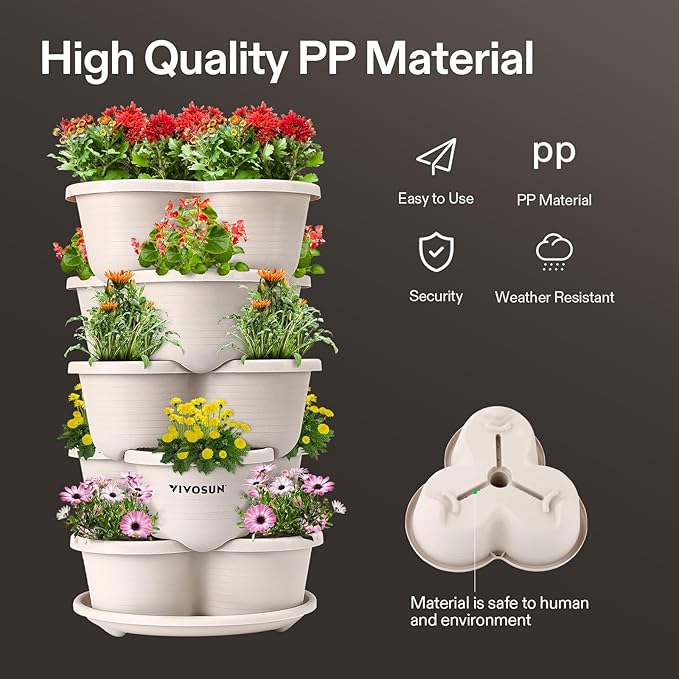 VIVOSUN 2-Pack 5 Tier Vertical Gardening Stackable Planter and 0.5Gal Handheld Garden Sprayer, 2L Pump Sprayer, 68 Oz Water Spray Bottle with Safety Valve, Adjustable Nozzle, Extended Spray Ro