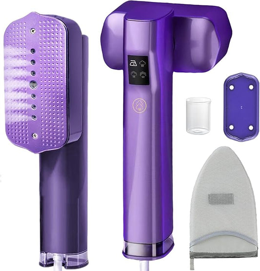 Portable Steamer for Clothes with Handheld Ironing Board, Travel Handheld Garments Steamer Mini Iron 1200W Small Size for Travel Home College Use, Fast Heat-Up, LCD Display, Rotatable Head