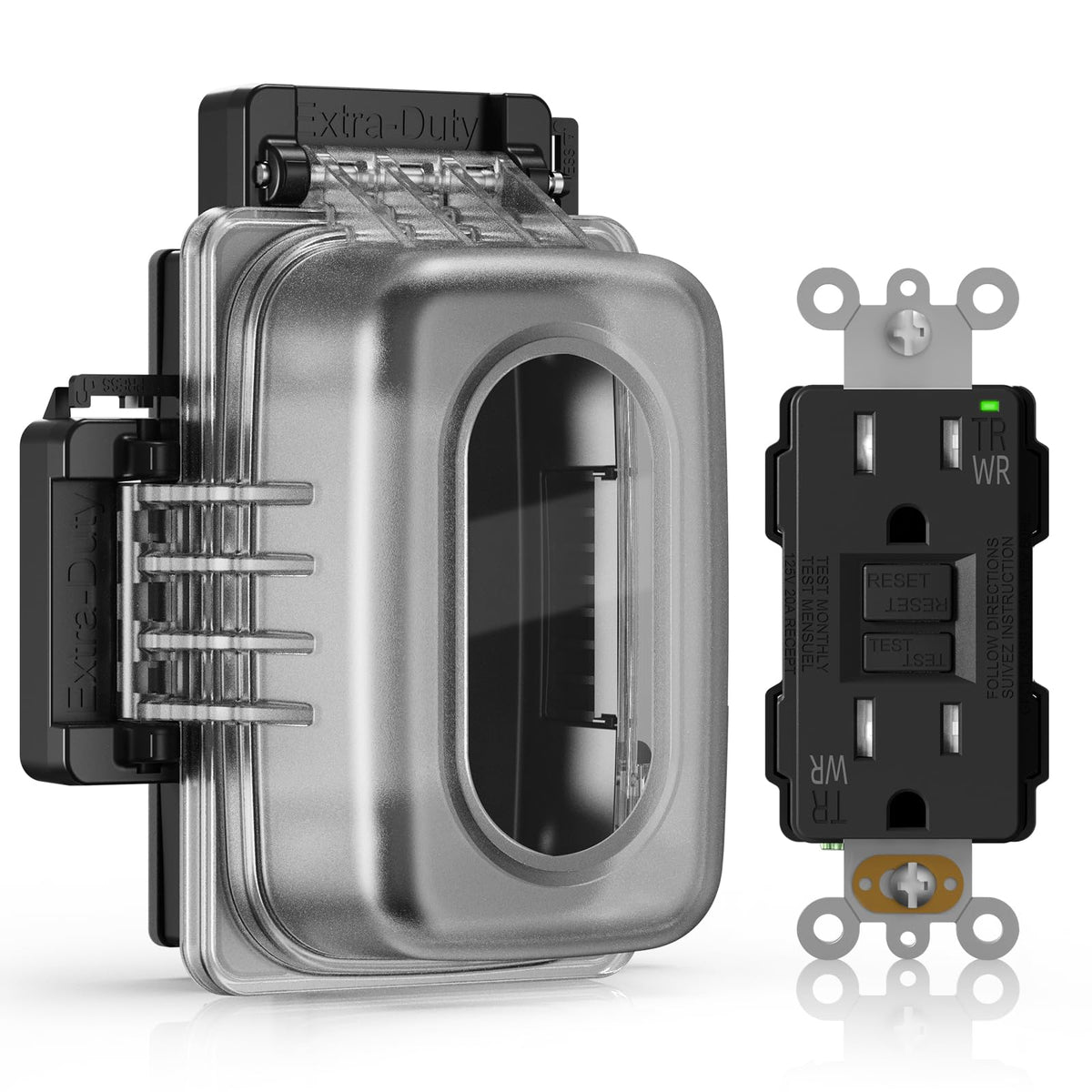 AIDA 15A Outdoor GFCI Outlet with Weatherproof in-Use Cover, TRWR - Image 1