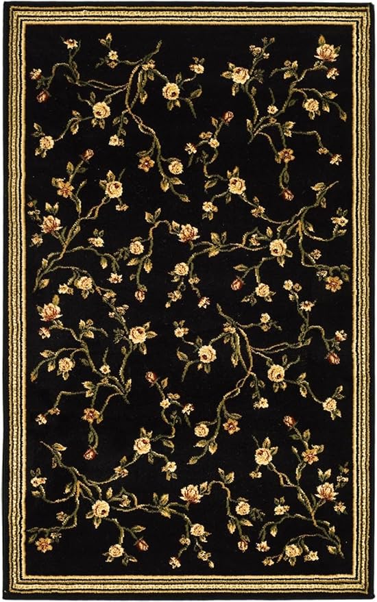 SAFAVIEH Lyndhurst Collection Accent Rug - 3'3" x 5'3", Black, Traditional Floral Design, Non-Shedding & Easy Care, Ideal for High Traffic Areas in Entryway, Living Room, Bedroom (LNH220A)