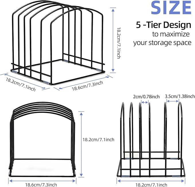 5-Slot Cutting Board Organizer, Bakeware Organizer, and Kitchen Cabinet Organizer for Baking Trays and Cookie Sheets (2pcs 5 Slots for two size)