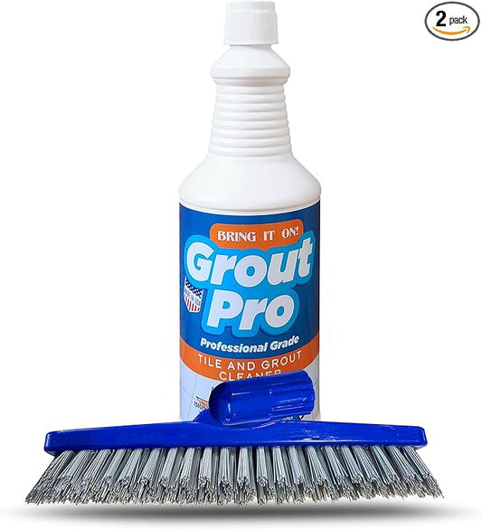 Bring It On Grout Cleaner with Grout Cleaning Brush – 32Fl Oz Grout Cleaner for Shower Tile Includes 9-inch Heavy-Duty Grout and Tile Floor Cleaner Brush – Effectively Removes Mineral Deposits