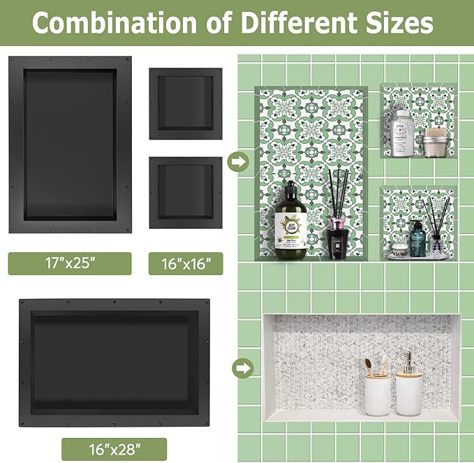 Suteck Shower Niche, 17" x 25" x 3.8" Shower Single Shelf, Rectangle Ready to Tile Niche for Bathroom Storage Recessed Niches Box (17"x25")