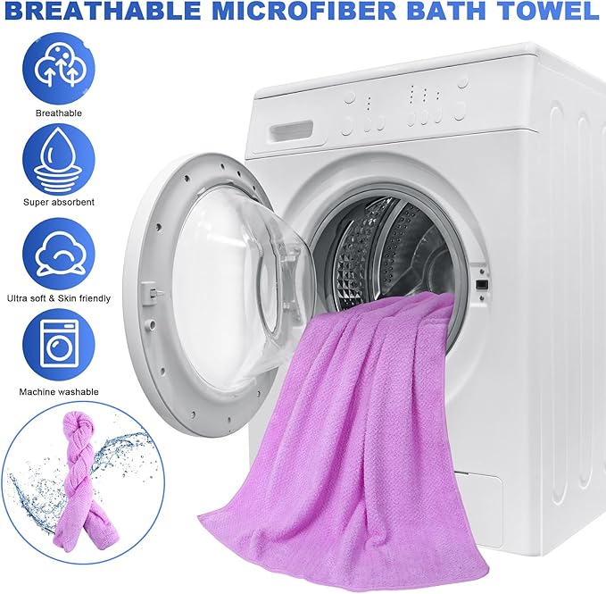 Newwiee 20 Pack Bulk Bath Towels Set, Large Quick Dry Bath Towels 55" x 28" for Spa, Gym, Salon, Hotel and Rental Use(Pink, Green, Blue, Purple)