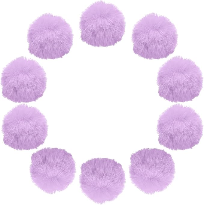 uxcell 2 Inch Faux Fur Pom Pom Balls, 10 Pcs Light Purple Fluffy Soft Faux Fur Pom Poms for Hats with Elastic Loop for DIY Knitting Hats Keychain Scarves Gloves Bags Shoes Accessories