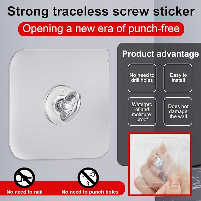 48 Pcs Heavy Duty Adhesive Ceiling Hooks Ceiling Wall Christmas Hooks Hangers Without Nails Practical Stainless Steel Waterproof for Indoor Outdoor Home Office Kitchen Hanging Plant
