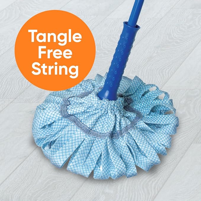 Superio String Cotton Mop for Hardwood Floors, Self-Wringing, Heavy-Duty Commercial/Industrial Use with Aluminum Handle – Blue