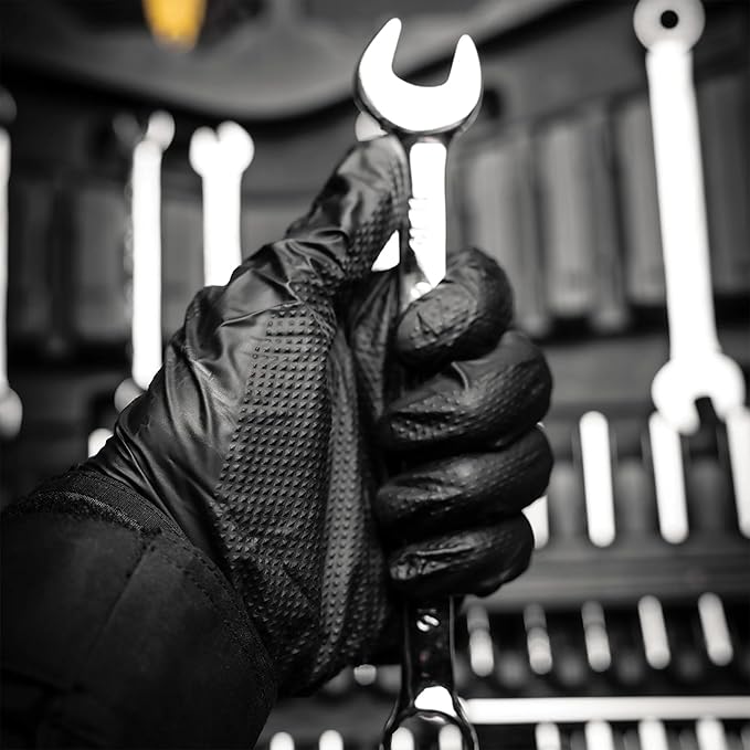 Glove Station Nitrile Disposable Gloves - Powder-Free, Latex-Free, Textured Grip, Diamond Textured Grip,Suitable for Industrial, Mechanical&Food Applications -Black -8MIL - LG (100 Count)