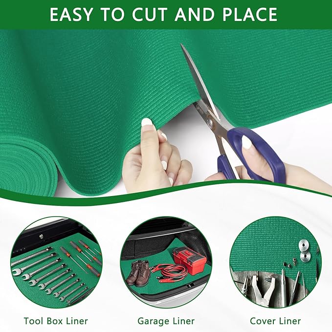 Foam Toolbox Liner Drawer Mat 1/8 Inch Thick X 20 Inch Wide X 24 Ft Long Green, No Slip for Protecting Cabinet, Garage, Cart, Tool Box