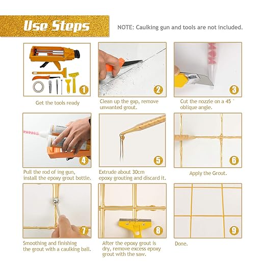 NADAMOO Epoxy Grout Bright Porcelain White, Dual Tubes Waterproof Tile Grout 19oz 400ml, Restore Tile Grout Line for Shower Bathroom Wet Room Kitchen, Caulk Gun NOT Included