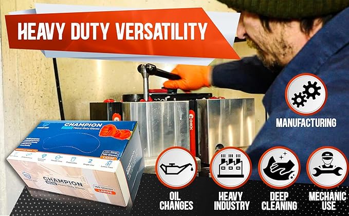 8 Mil Orange Nitrile Gloves Mechanic Grade, Oil & Chemical Resistant, Heavy-Duty Disposable for Auto Repair