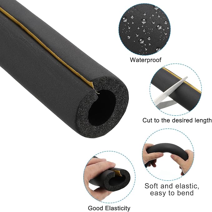 PATIKIL 1-1/2"(38mm) ID 2-1/4"(58mm) OD Pipe Insulation Foam Tube, 12Pcs 1.3Ft Self Adhesive Pre Slit Pipe Insulation Tube Cover Wrapping for Outdoor Winter Irrigation